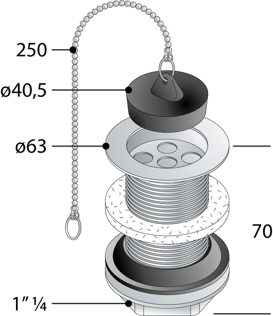 Piletta in Ottone Cromato per Lavabo 1"1/4