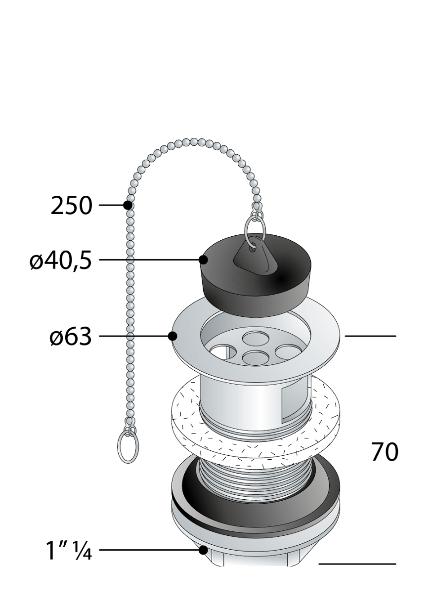 Piletta in Ottone Cromato per Lavabo Troppo Pieno 1"1/4