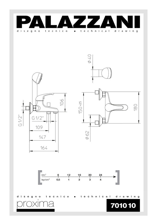 Miscelatore Monocomando Vasca con Doccetta Palazzani - Serie Proxima 2 - Cromo
