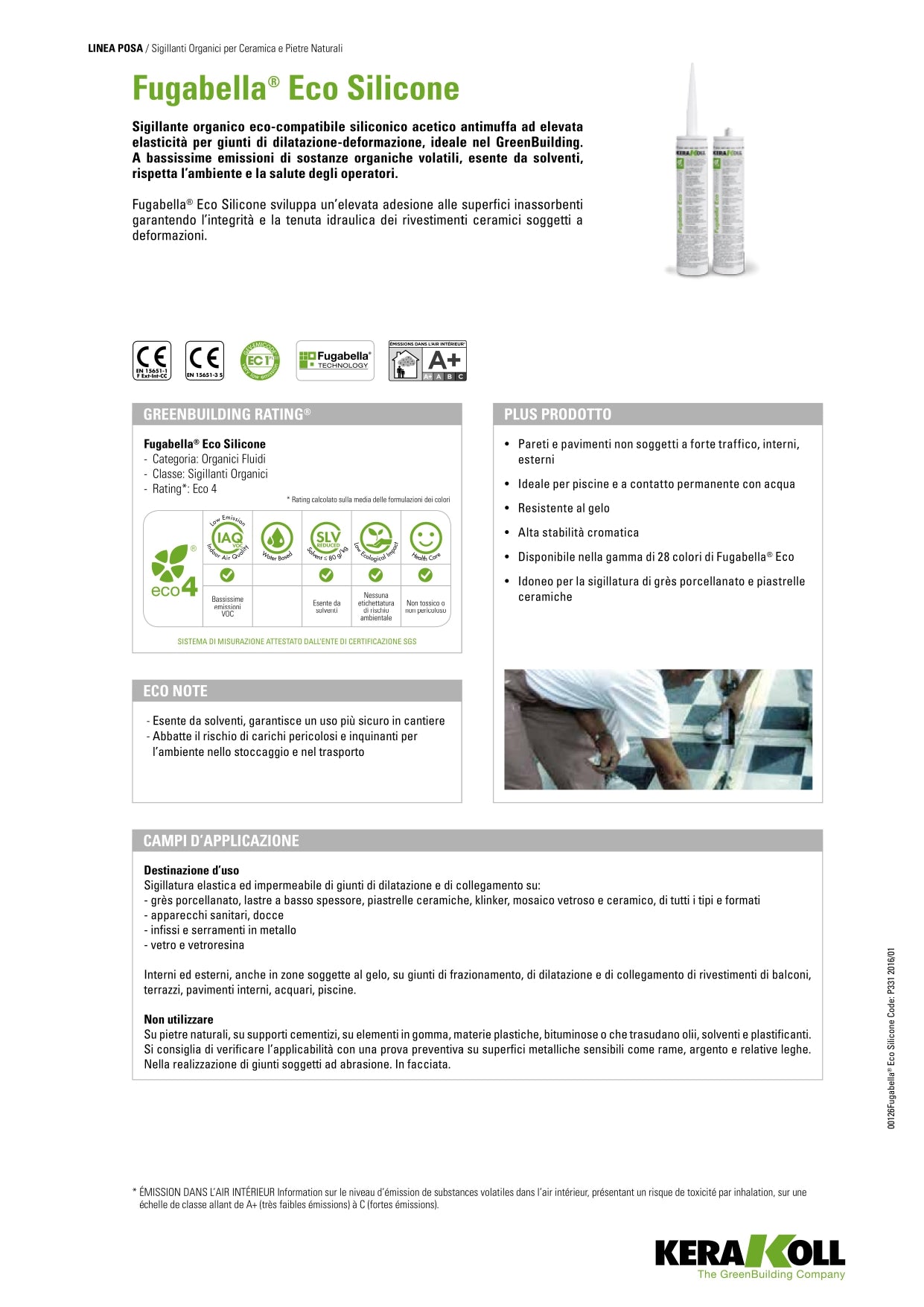 Fugabella Eco Silicone Kerakoll Scheda Tecnica pagina 1