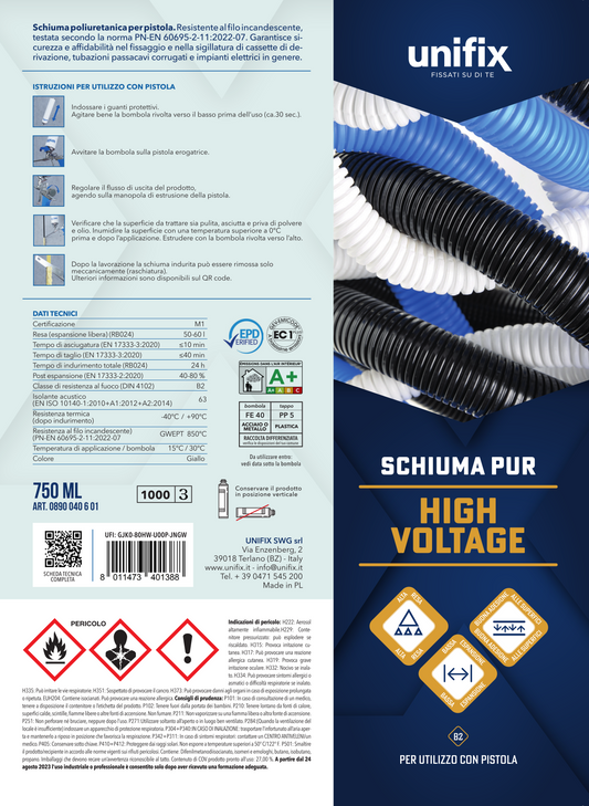 Schiuma Poliuretanica High Voltage per Pistola 750ml Unifix