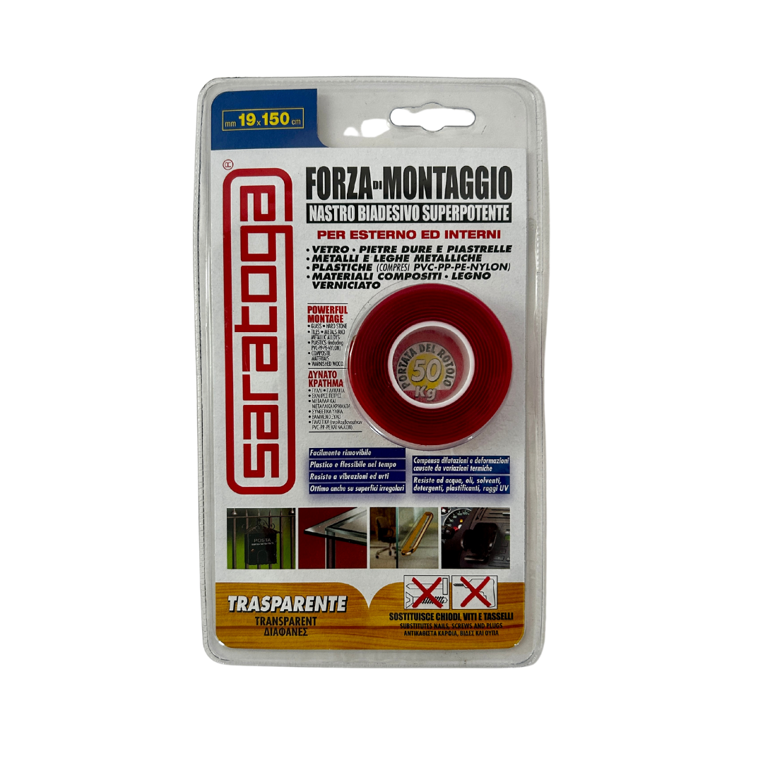 Nastro Biadesivo Forza Di Montaggio 19 mm X 1,5 mt Saratoga - Superpotente