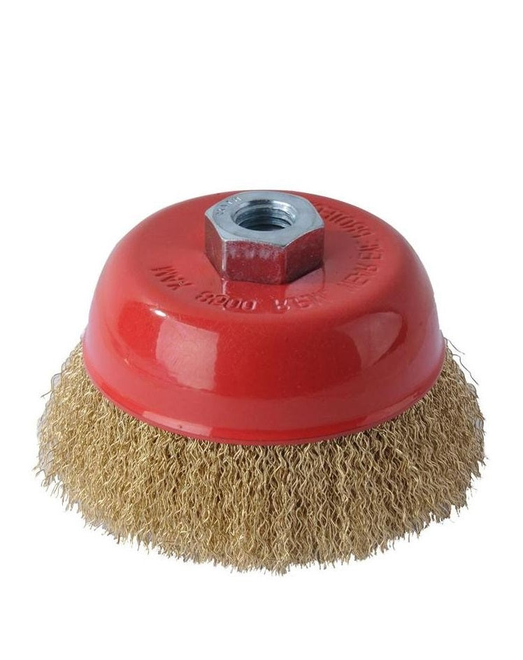 Spazzola a Tazza in Acciaio Ottonato con Filo Ondulato - 100 mm