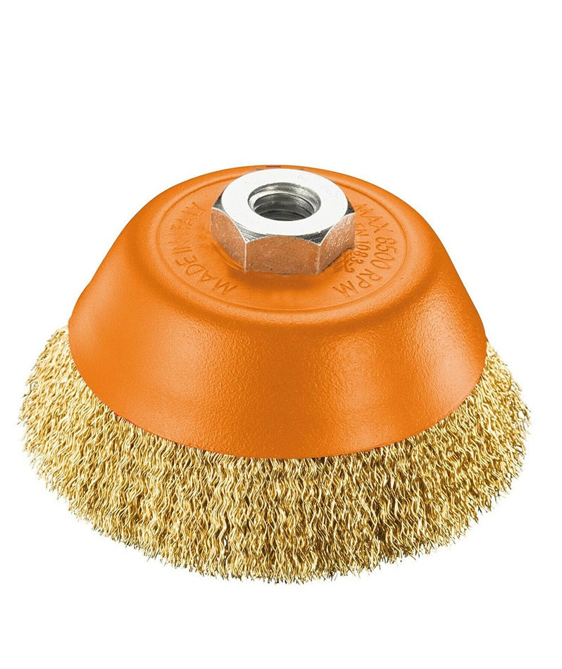 Spazzola a Tazza in Acciaio Ottonato a Filo Ondulato 120 mm