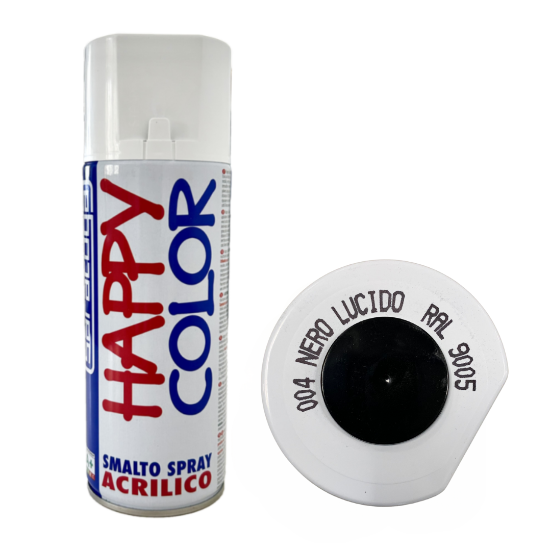 Bomboletta Spray Happy Color Acrilico 004 Nero Lucido - RAL 9005 - 400 ml Saratoga