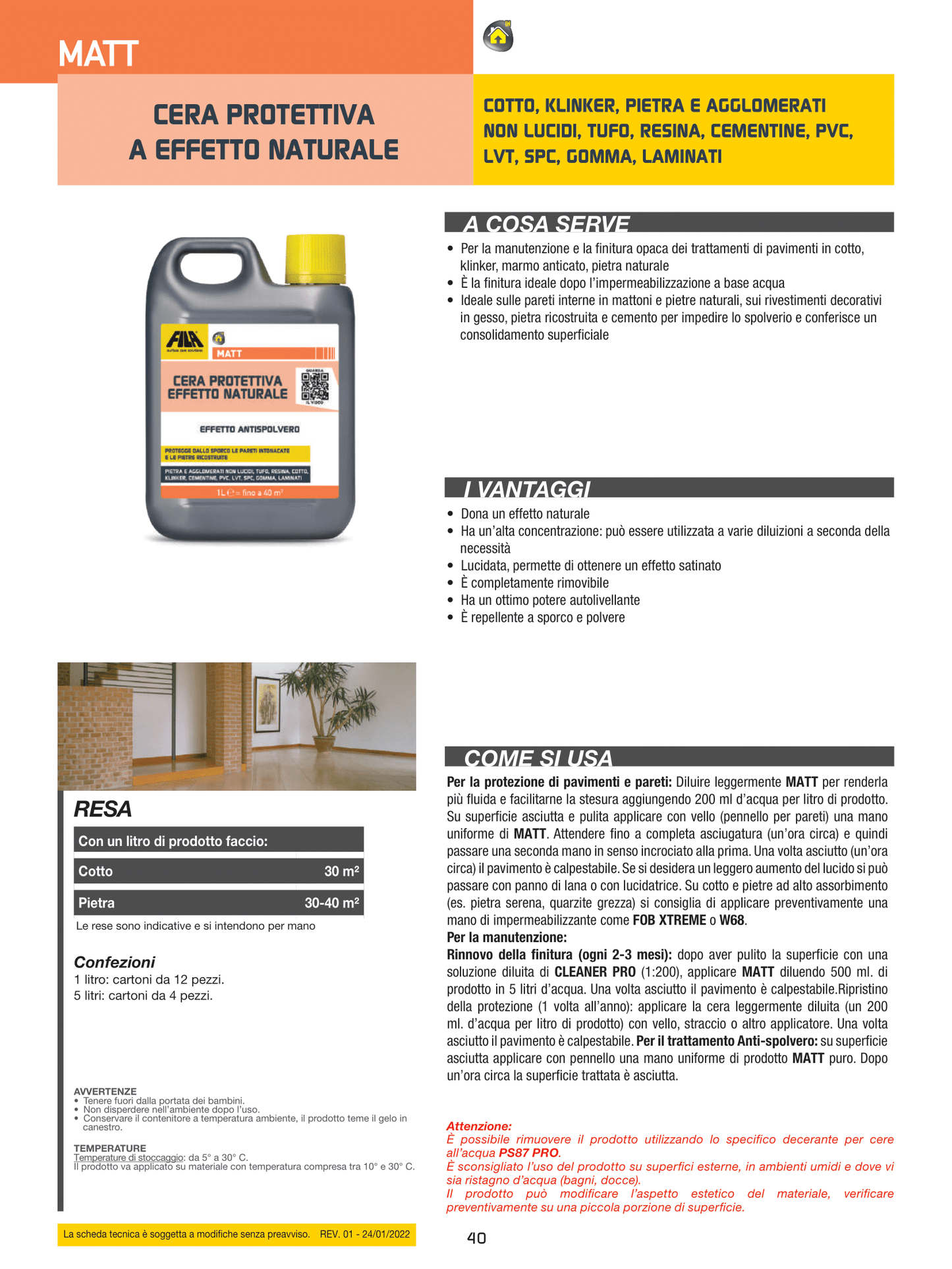 Cera Protettiva a Effetto Naturale MATT - Lt 1 Fila