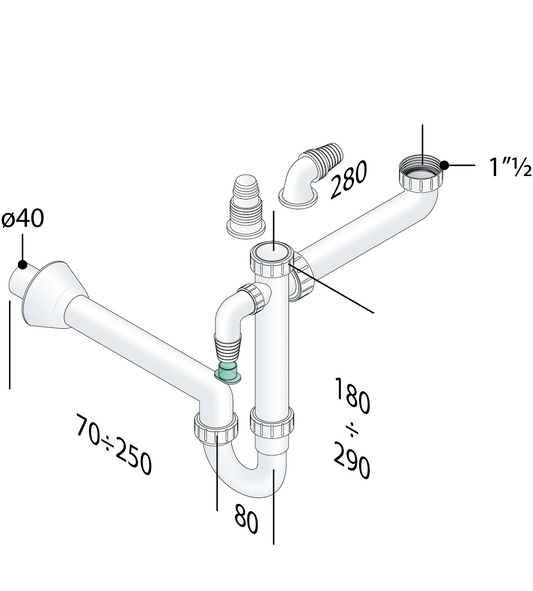 Sifone Praktik in Polipropilene Per Lavello 1 Via 1"1/2