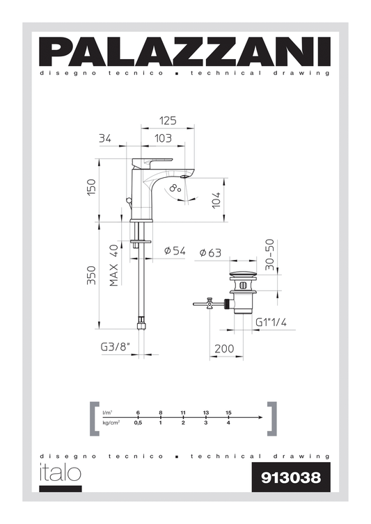 Miscelatore Monocomando Lavabo Palazzani - Serie Italo Midi - Ottone Cromo
