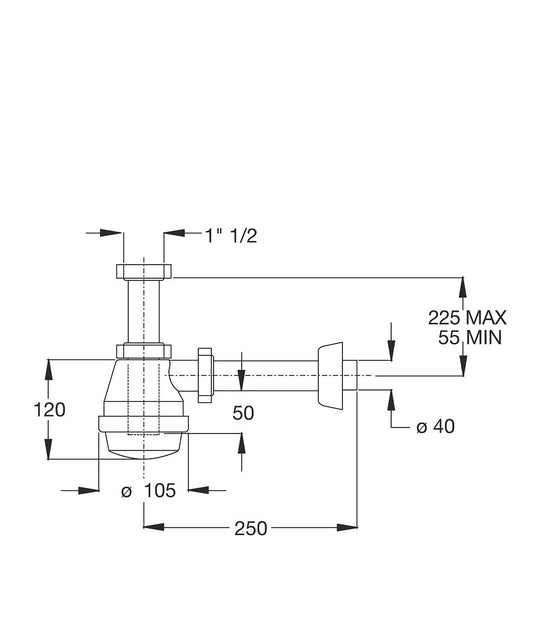 Sifone per Lavello a Fiasca 1 Via Senza Piletta 1"1/2