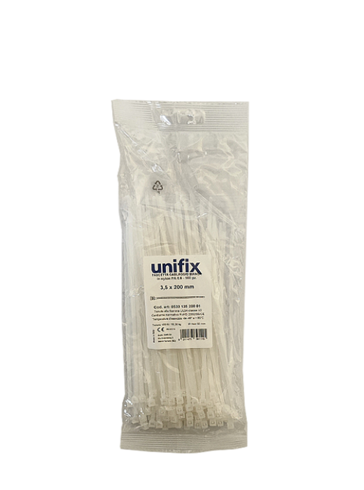 Unifix Fascette Cablaggio in Nylon Colore Bianco 200x3,5mm 100 pz