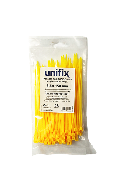 Unifix Fascette Cablaggio in Nylon Colore Giallo 150x3,6 mm 100 pz