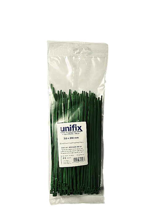 Unifix Fascette Cablaggio in Nylon Colore Verde 200x3,6mm 100 Pz
