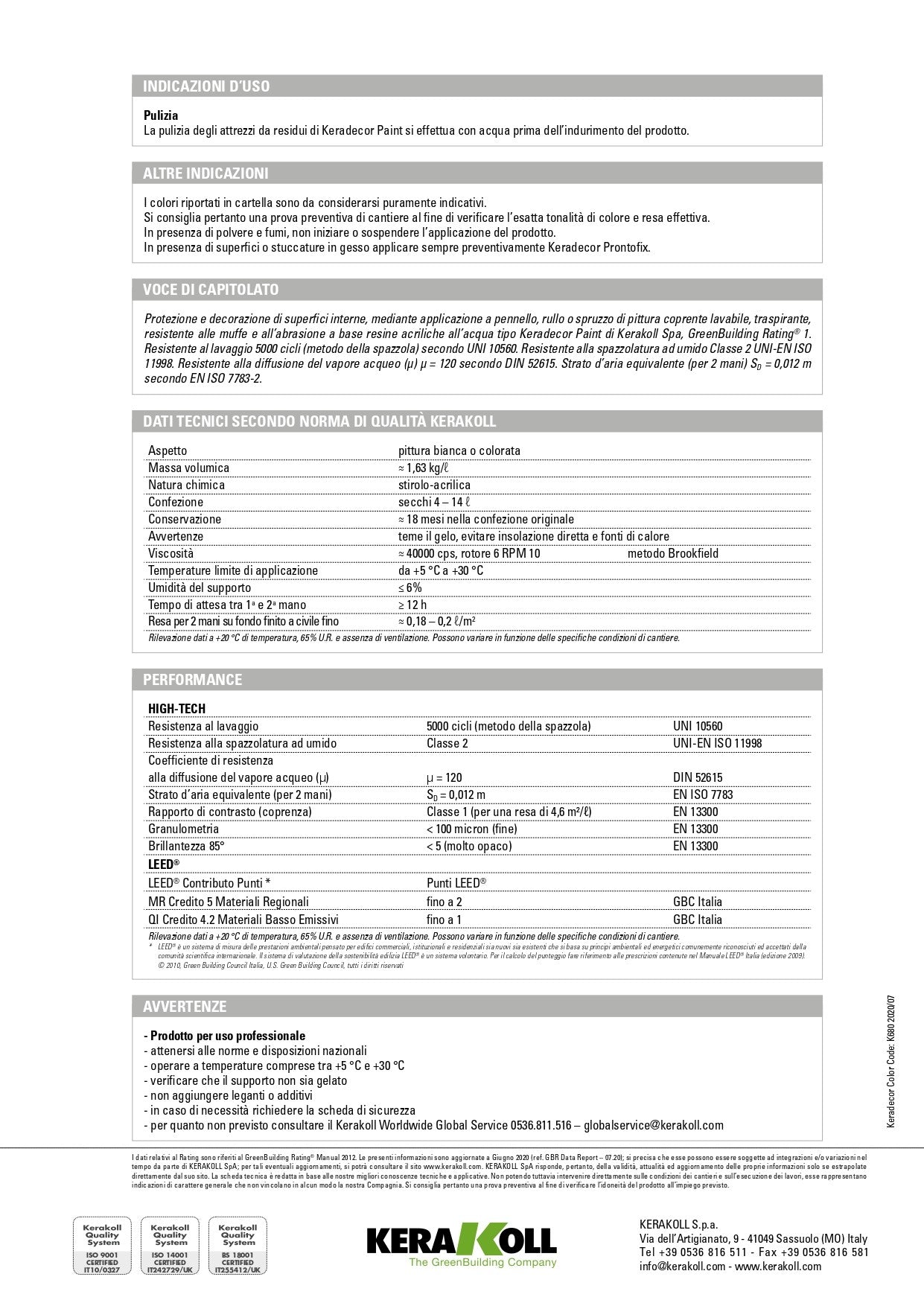 KERADECOR PAINT Bianco Lt 4 - Kerakoll