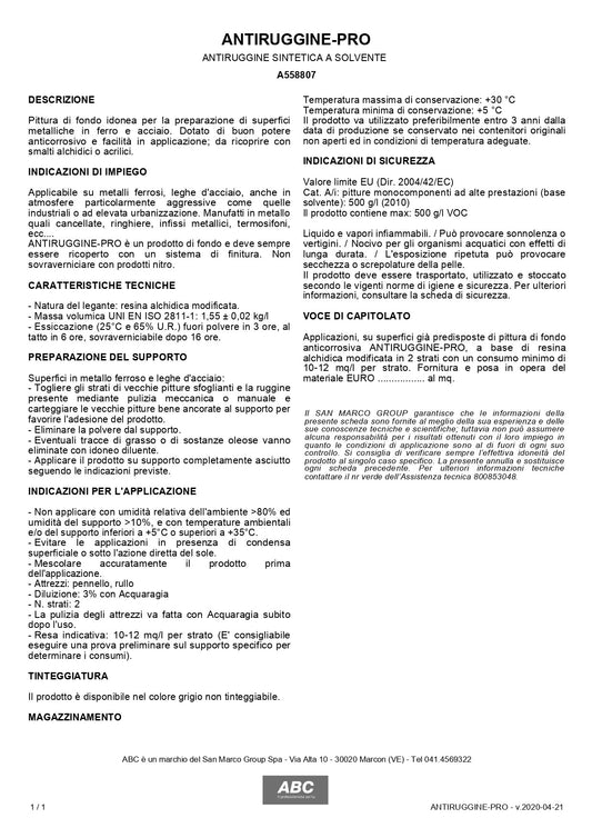 ABC Antiruggine-Pro Sintetica 0,75 Lt