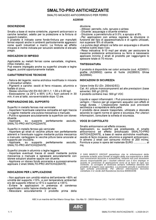 ABC Smalto-Pro Antichizzante Micaceo 8504 Ghisa 0,75 Lt