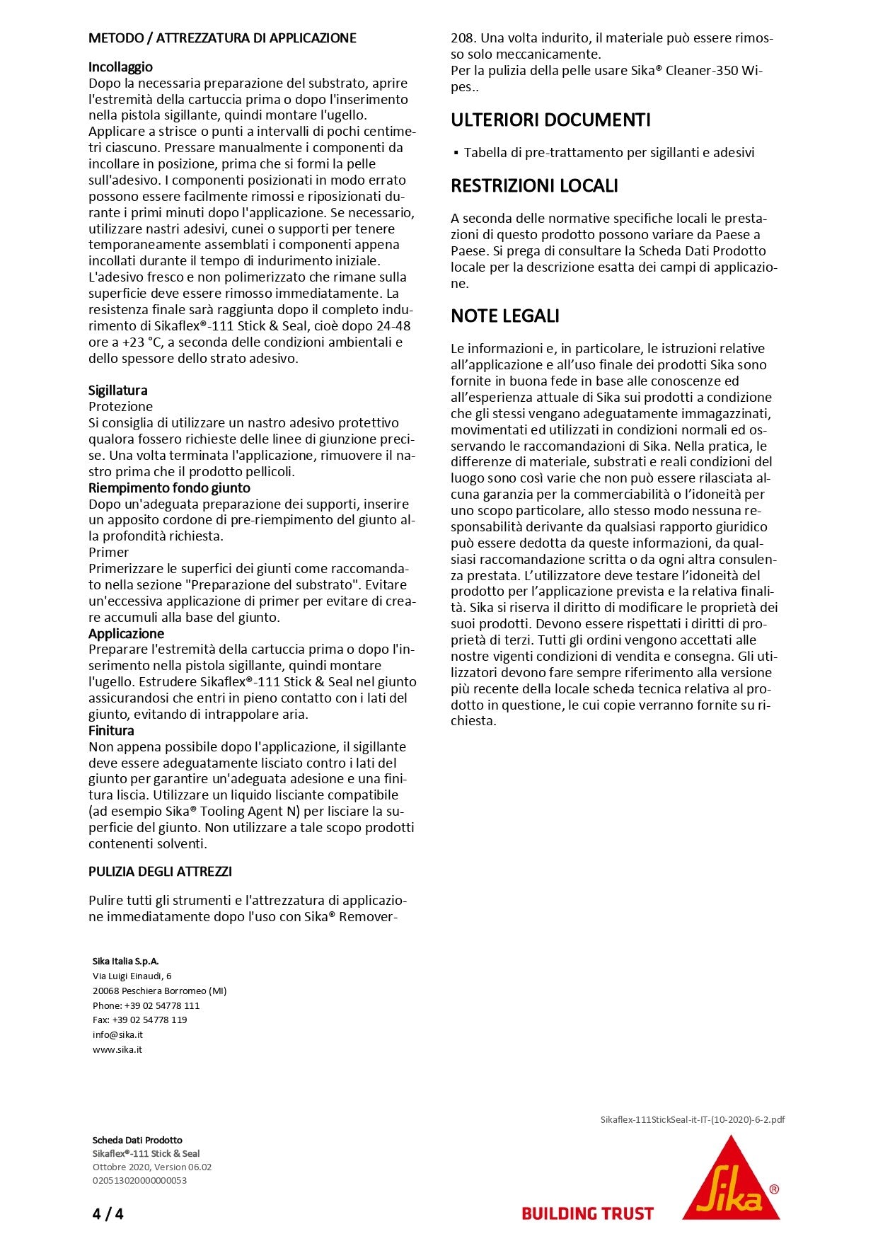 Sikaflex®-111 Stick & Seal Bianco 290 ml Sika®