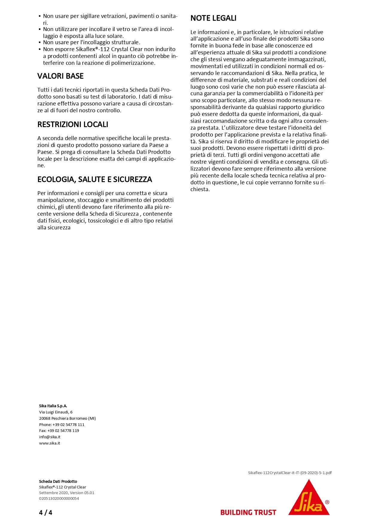 Sikaflex®-112 Crystal Clear Trasparente 290 ml Sika