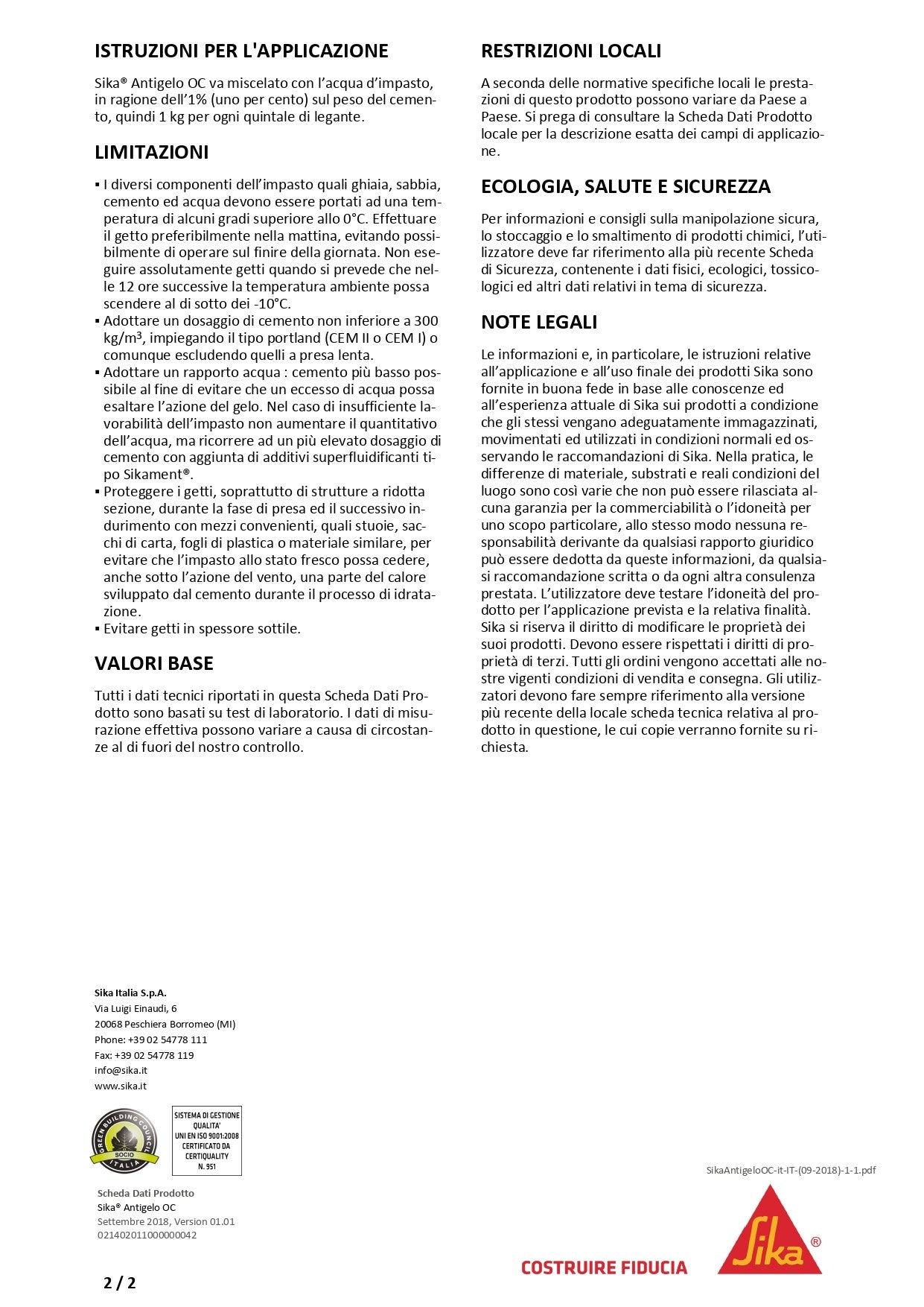 Sika® Antigelo OC 5 Kg Sika