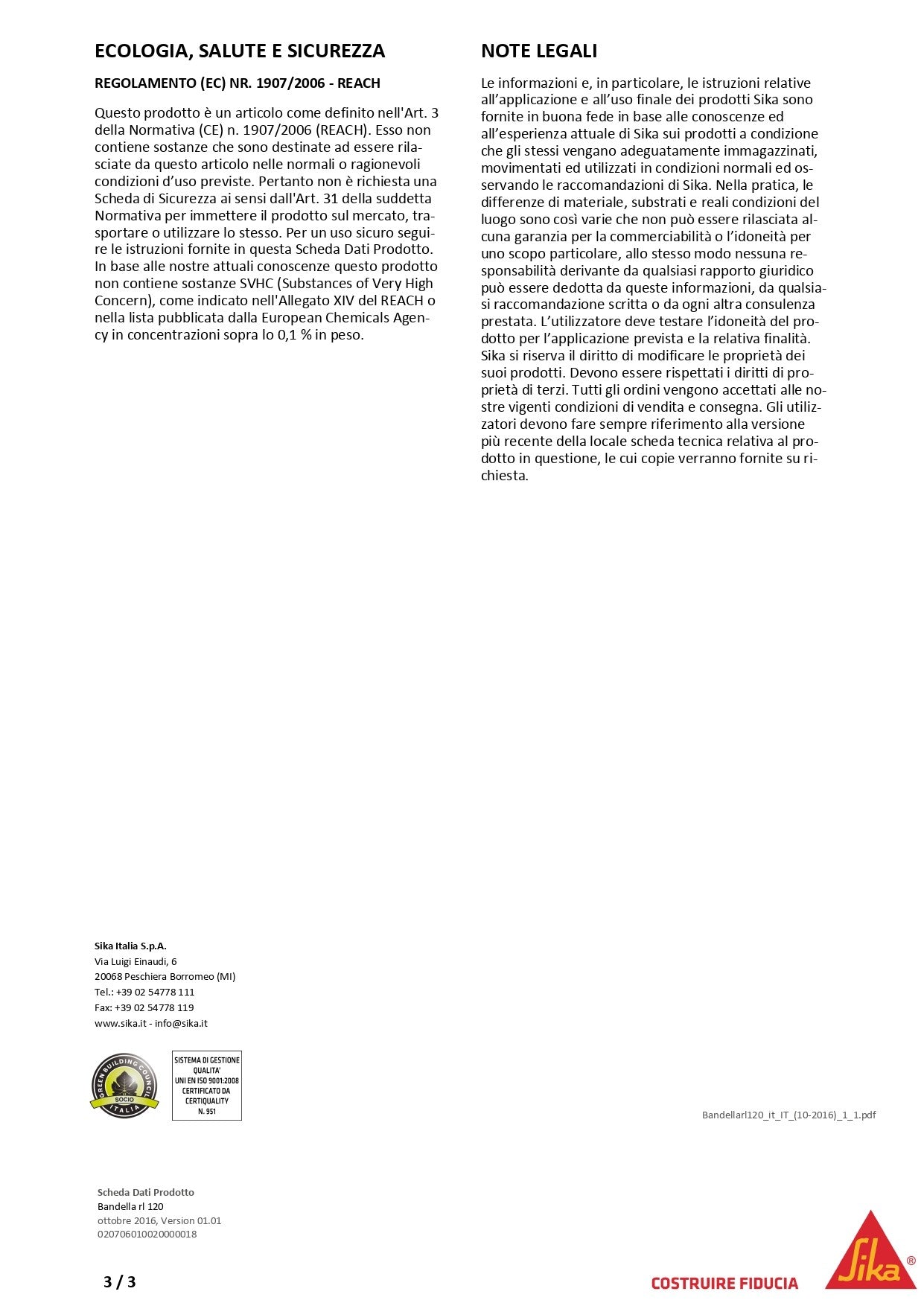 Bandella RL120 50mtx12cm Sika®