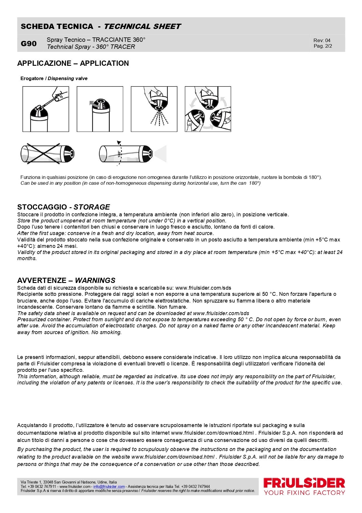Friulsider G90 Vernice Spray Tracciante con valvola 360 gradi Rosso Fluo