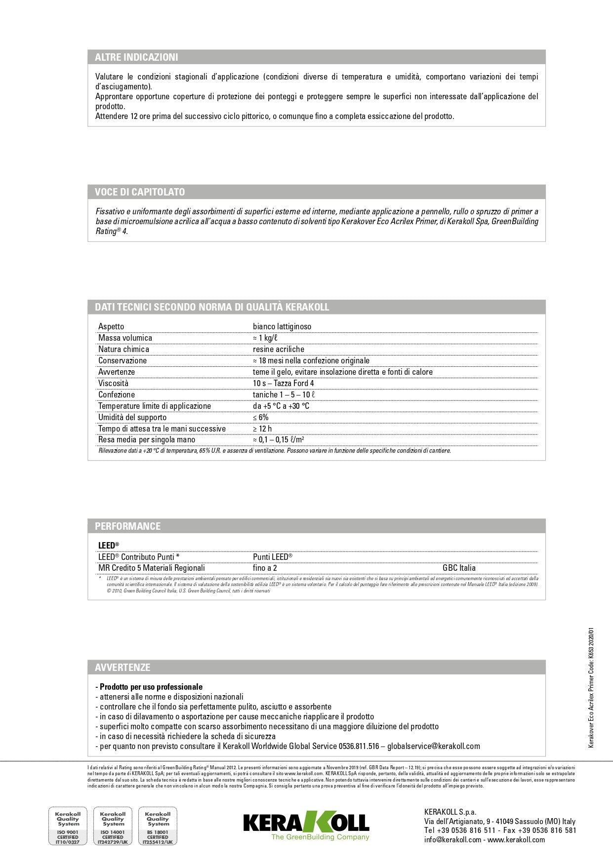 KERAKOVER ECO Acrilex Primer Lt 10 - Kerakoll