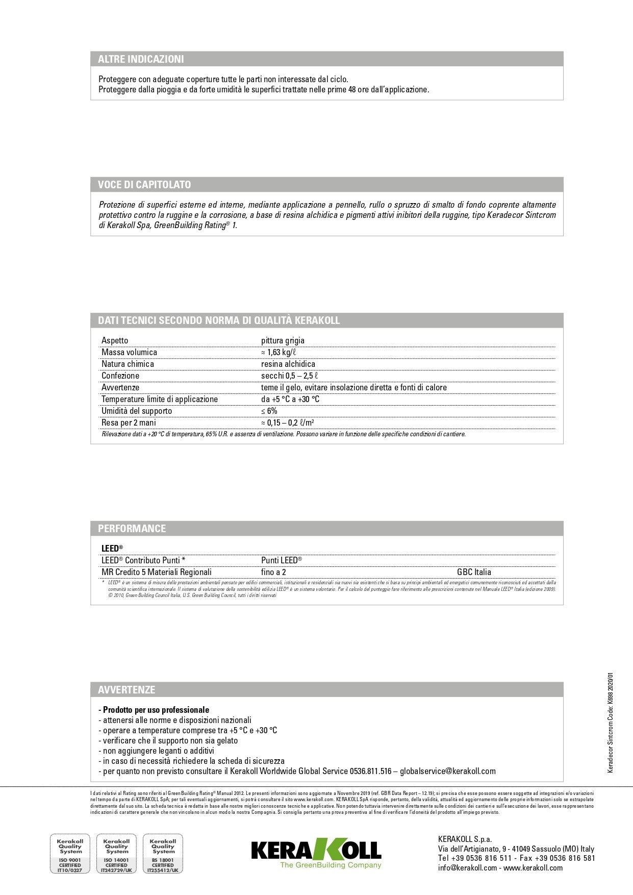 KERADECOR ECO SINTCROM Grigio Lt 2,50 - Kerakoll