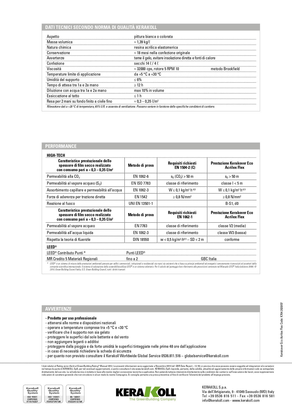 KERAKOVER ECO ACRILEX FLEX Bianco Lt 14 - Kerakoll