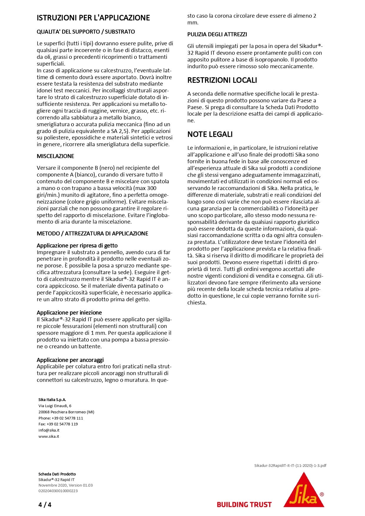 Sikadur®-32 Rapid IT Kg 1,2 Sika