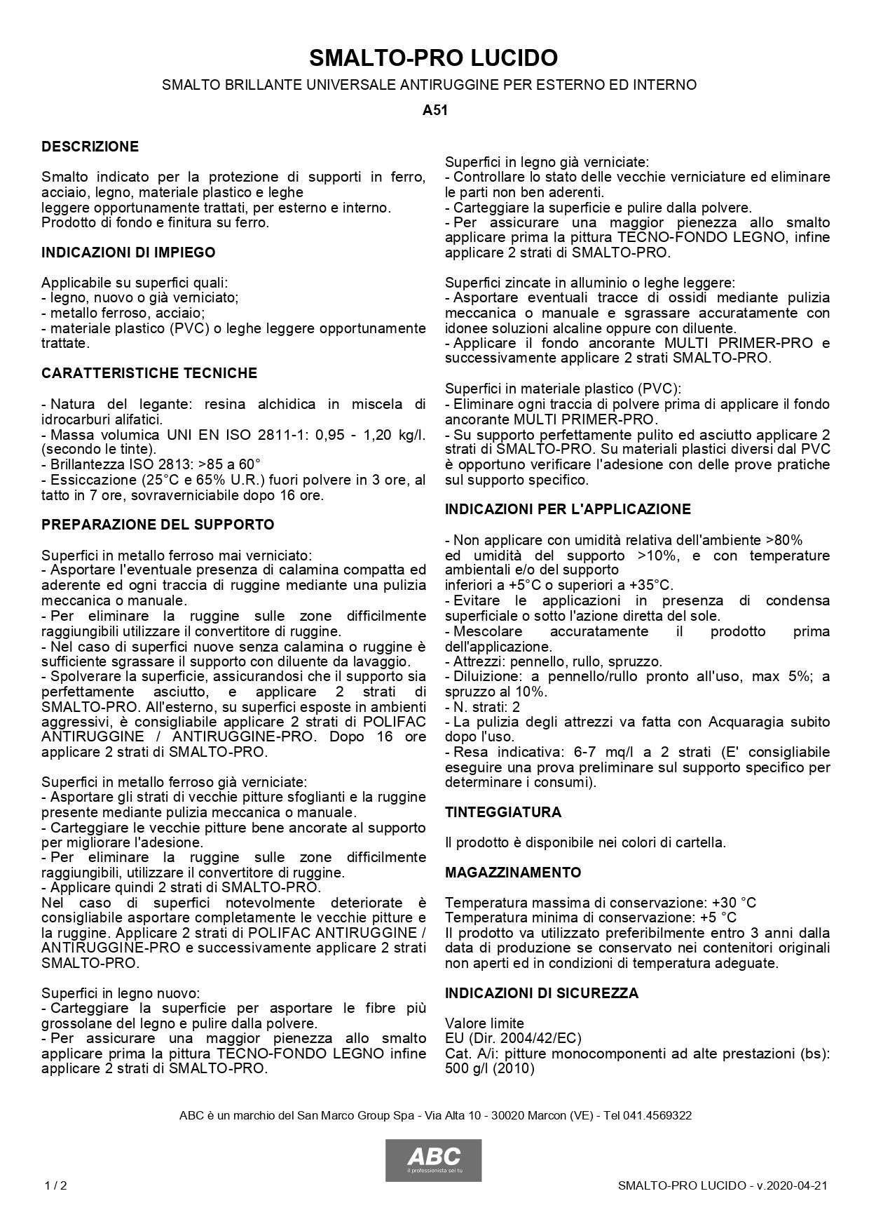 ABC Smalto-Pro Lucido 8009 Testa di Moro 2,50 Lt