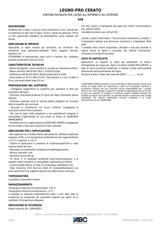 ABC Legno-Pro Cerato 8300 Incolore 0,75 Lt