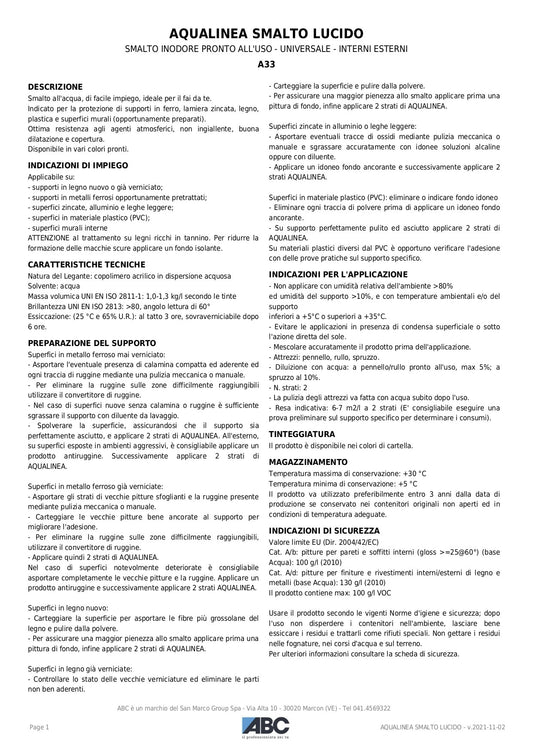 ABC Aqualinea Smalto Lucido 0032 Verde Bandiera 1 Lt