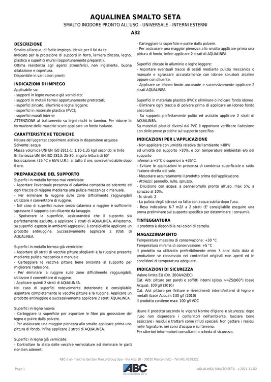 ABC Aqualinea Smalto Seta 0042 Arancio Vivo 1 Lt