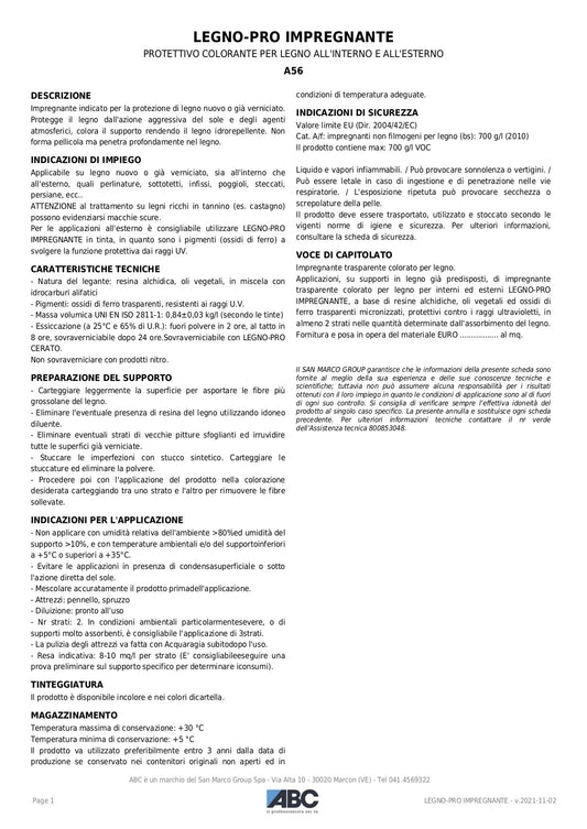 ABC Legno-Pro Impregnante 8303 Tek Scuro 0,75 Lt