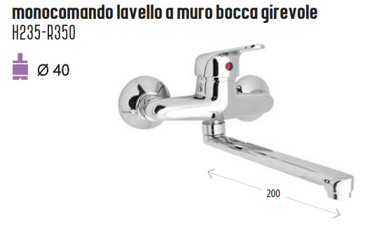Miscelatore Monocomando Lavello a Muro Ines Hydrall