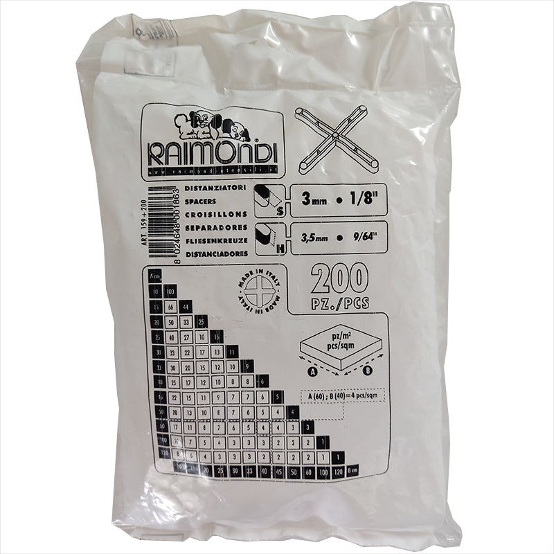 Distanziatori per Piastrelle a Croce mm.3 Confezione da 200 Pezzi Raimondi