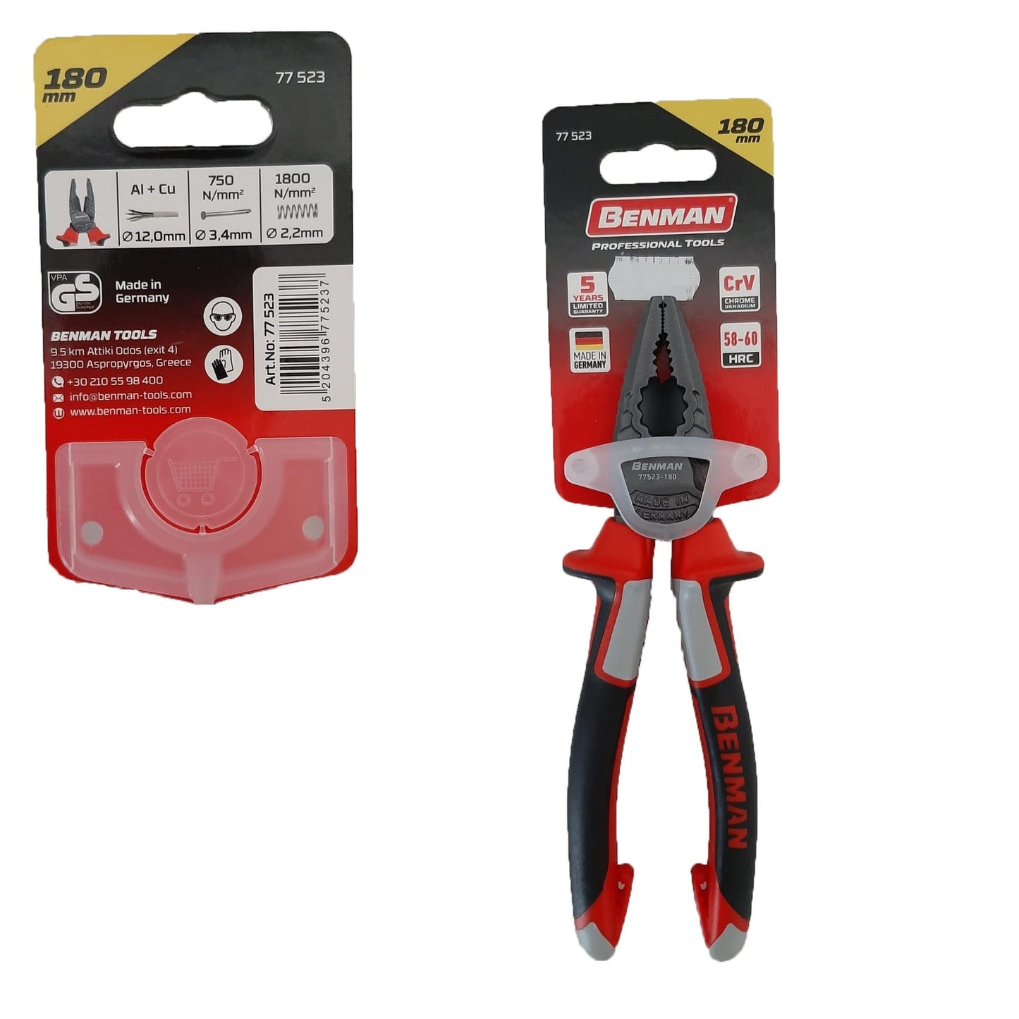 Pinza Combinata Powergrip con Fulcro 180mm Benman 77523