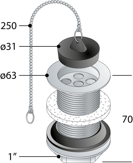 Piletta in Ottone Cromato per Lavabo 1"