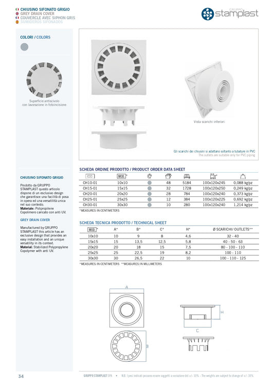 Chiusino Sifonato in Polipropilene 10X10cm
