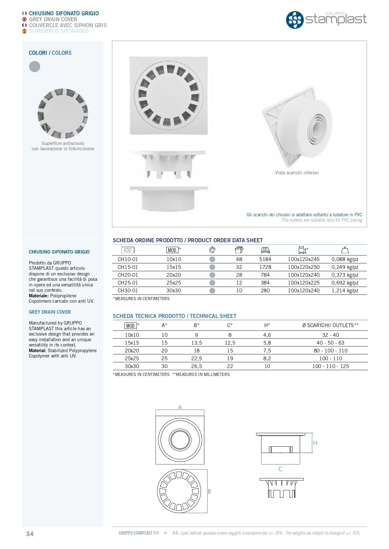 Chiusino Sifonato In Polipropilene 30X30cm