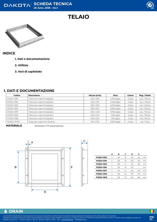 Chiusino Chiuso In Polipropilene con Telaio 40X40 cm