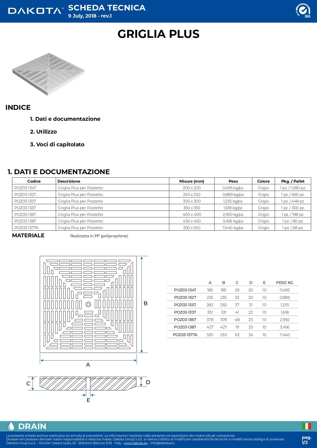 Chiusino Grigliato con Telaio in Polipropilene 40X40 cm