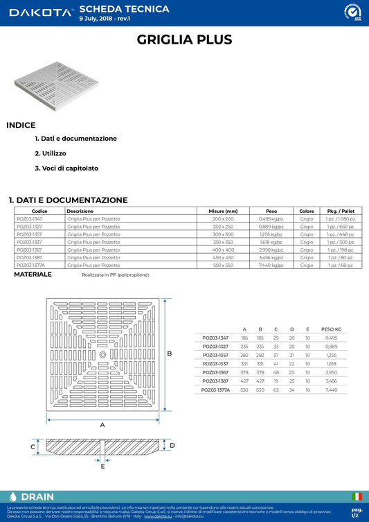 Chiusino Grigliato con Telaio in Polipropilene 40X40 cm