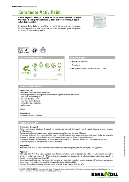KERADECOR ECO Activ Paint Bianco Kerakoll Scheda Tecnica
