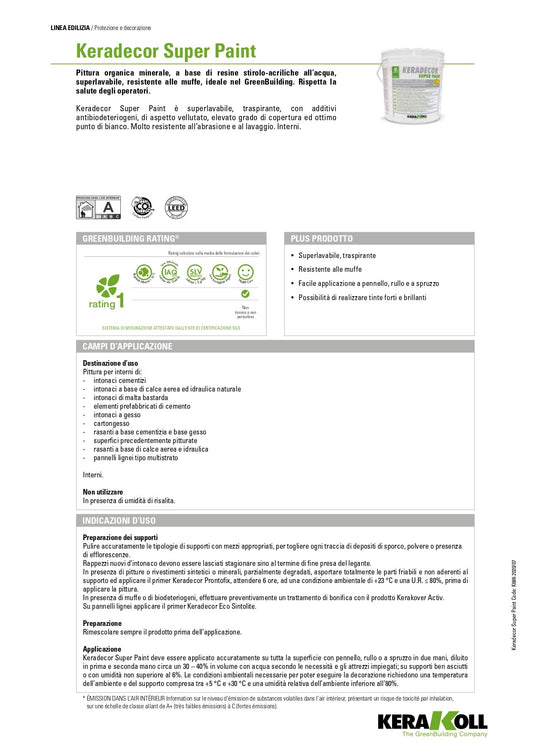 KERADECOR ECO Super Paint Bianco Kerakoll Scheda Tecnica