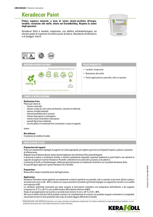 KERADECOR Paint Bianco -
Kerakoll Scheda Tecnica