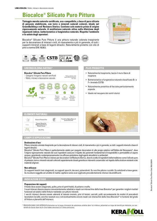 BIOCALCE Silicato Puro Pittura Bianco - Kerakoll Scheda Tecnica
