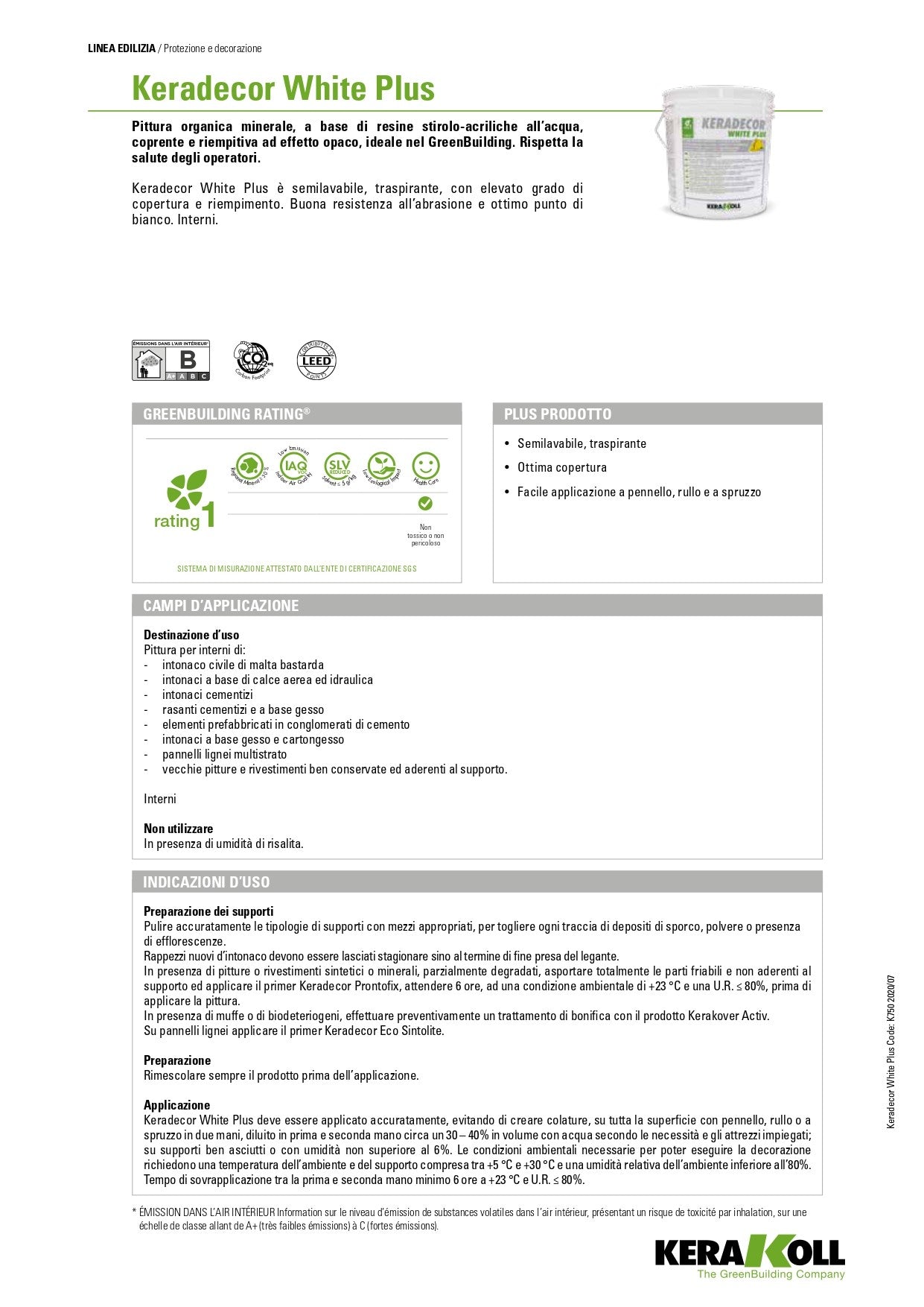 Scheda Tecnica Kerakoll Keradecor Eco White Plus