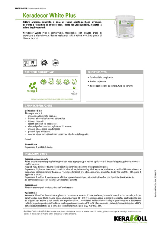 Scheda Tecnica Kerakoll Keradecor Eco White Plus