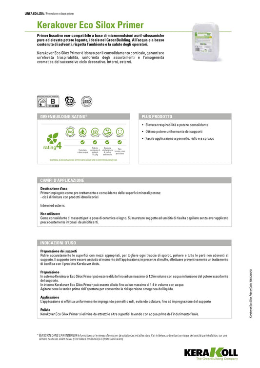 Scheda tecnica Kerakoll Kerakover Eco Silox Primer