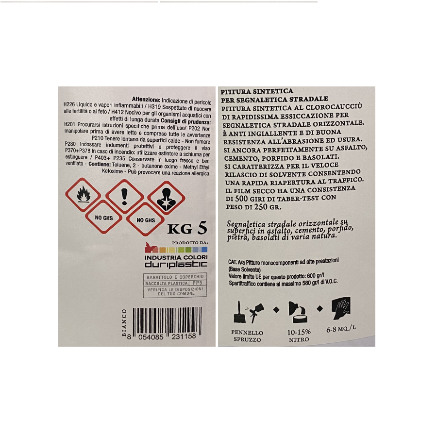 Pittura sintetica per segnaletica stradale Spartitraffico Bianco 5 Lt Italia Colorpaint Duriplastic